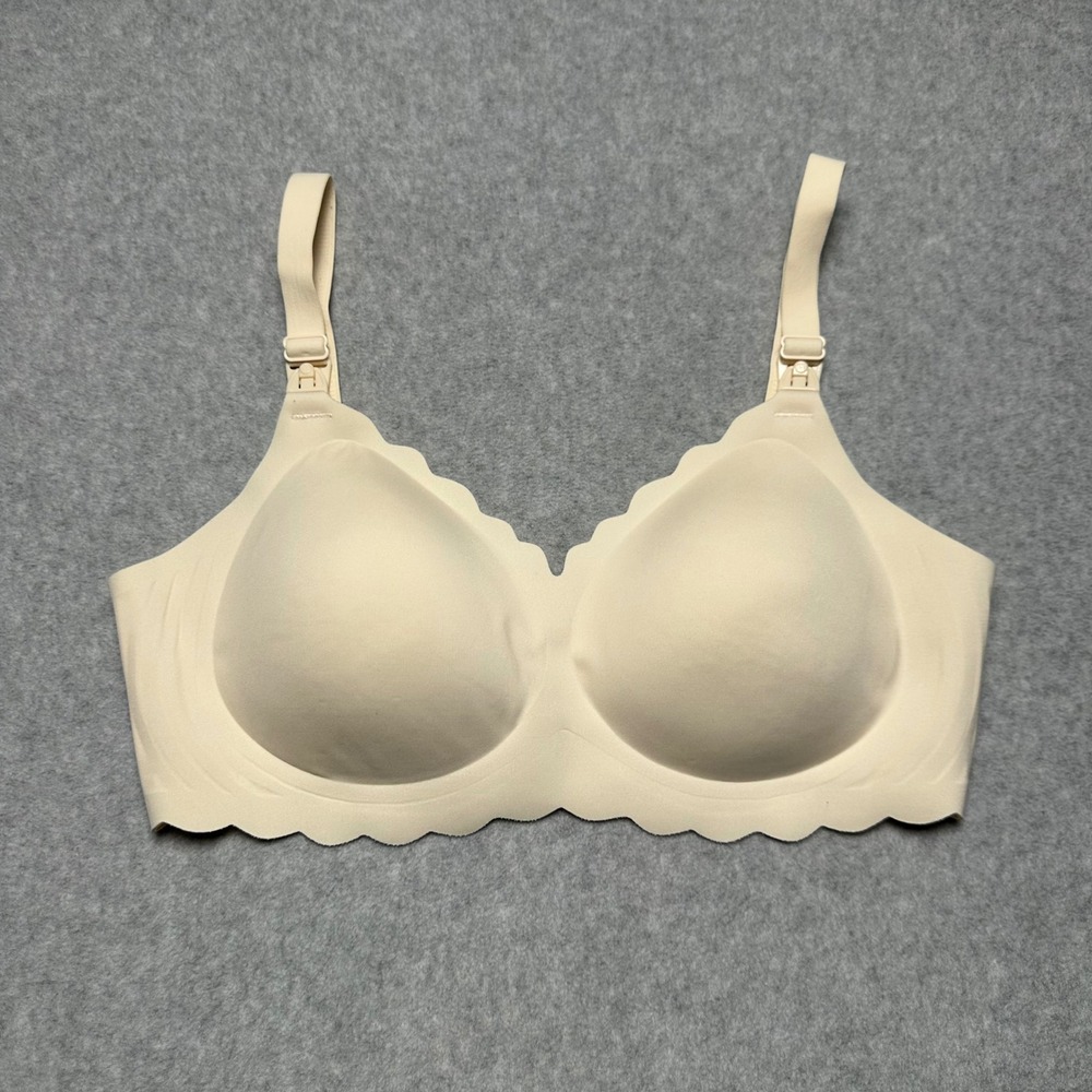 Momcozy Seamless Nursing Bra Beige Scalloped Wireless Maternity Size M Plus